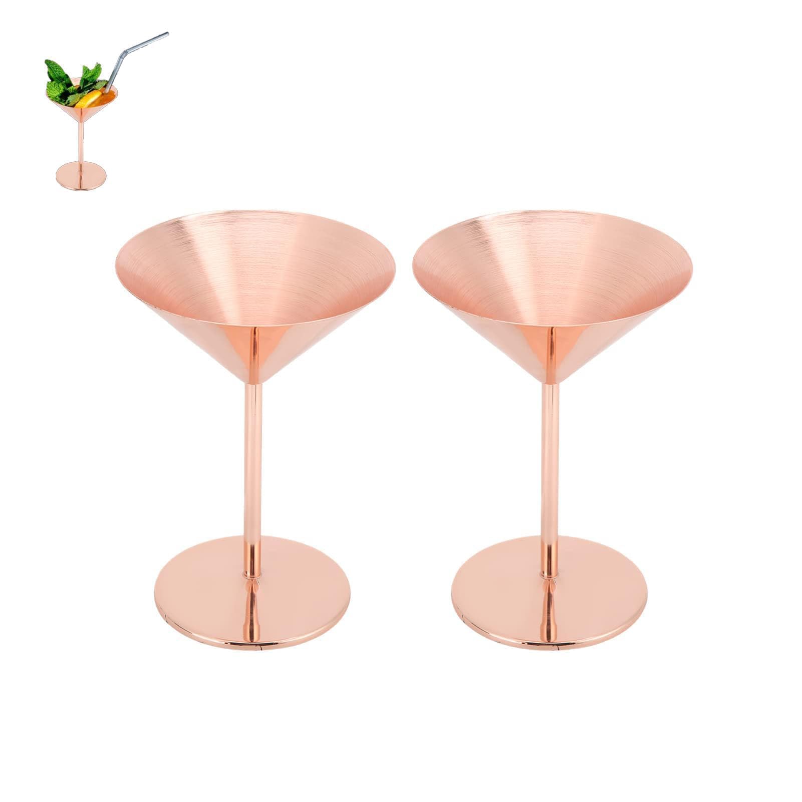 Beufee 2PCS Stainless Steel Martini Glasses, 200ml Unbreakable Cocktail Glasses Martini Cocktail Glasses Rose Gold Martini Glasses for Serving Cocktails for Martinis, Champagne