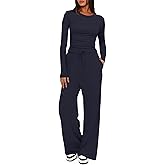 Darong Women's 2 Piece Lounge Sets 2026 Long Sleeve Tops and Wide Leg Pants Set Matching Travel Airport Outfit