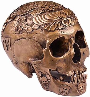 Handmade Fine Bronze Casting 1:1 Kapala Carved Human Skull Tibetan Buddhism Scripture Fish Tai Chi OD94