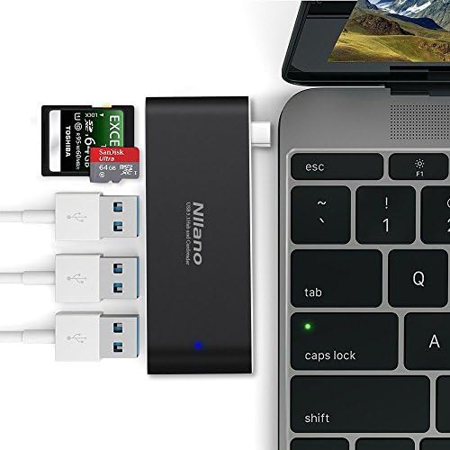 Nllano USB C Adapter, Support Thunderbolt 3,USB 3.0,Type C Charging and TF SD Card Reader for MacBook Pro (2016 and later),iMac (2017), Multiport Adapter, Aluminum Alloy, Type C Hub (NLL-TZW001)
