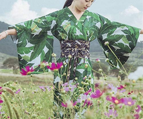 Traditional Japanese Kimonos Feeling Kimono Robe Floral Print Green Womens Kimonos,1,M - Thumbnail 2
