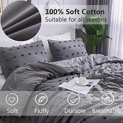 Paxrac Tuffed Grey Comforter Set King Size(104x90 inches), 3 Pieces Soft Cotton Lightweight