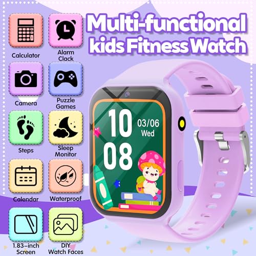 Children's Smartwatch, 1.83 Inches Smartwatch Watch Children Fitness Tracker with 18 Games Camera Pedometer Alarm Clock Waterproof Sleep Monitor Christmas and Birthday Gifts for Girl Boy