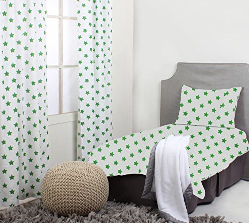 Bacati 4 Piece Stars Muslin Toddler Bedding Set, Green