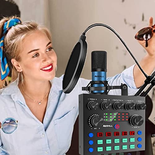 Audio Interface Mixer DJ Sound Card V8S, Remall Podcast Equipment