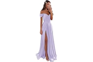 GODCUN Satin Bridesmaid Dresses Long V Neck Ruched Off The Shoulder Formal Prom Dresses for Women