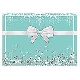 Funnytree 7X5ft Breakfast Bowknot Co Blue Backdrop Turquoise Bow Diamonds Sweet 16 Birthday Party Background Bridal Shower Wedding Dessert Cake Table Decorations Photo Booth Banner