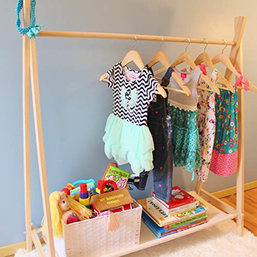 Clothing Rack, Dress Up Storage, Childrens Decor, Kids Clothing, Garment Rack, FOLDS UP, 48x38 inch Tall Wooden Rack With Storage Shelf
