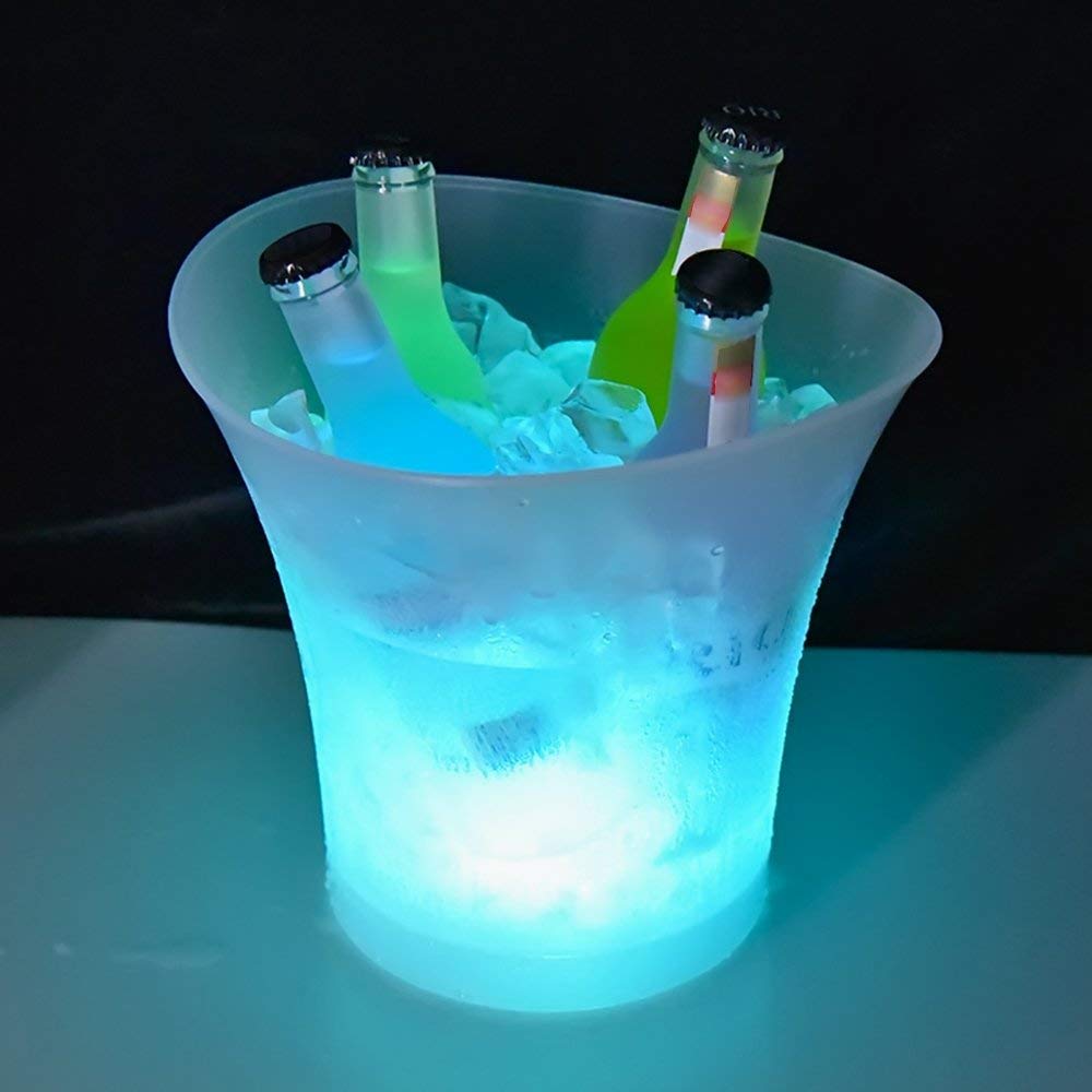 Ritioner Light Ice Bucket, 5L High Capacity LED Light Lamp ICE Bucket Curve Design Automatic Color Changing Battery Powered Operated for Home Party Bar Club Theme Restaurant Pub Wine Drink Beer Juice