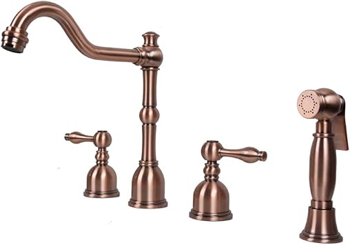 Double Handle Widespread Copper Kitchen Faucet With Side Spray 1 8