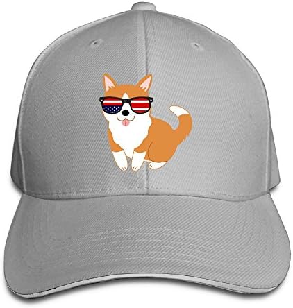 Ioekal Corgi American Flag Sunglasses Baseball Children Unisex Cotton Adjustable For Womens Washed Tactical Sandwich Hat