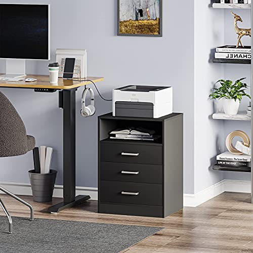 ADORNEVE Black Nightstand with USB Port, Side End Table,with Storage