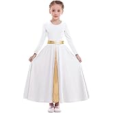 Z&X Girls Praise Dance Dress Full Length Wide Swing Skirt Long Sleeve Liturgical Worship Church Robe Lyrical Dancewear