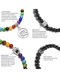 Top Plaza 108 cuentas de oración Mala piedra de lava natural difusor de aceite esencial pulsera collar 7 cristales de curación chakras yoga meditación pulseras elásticas