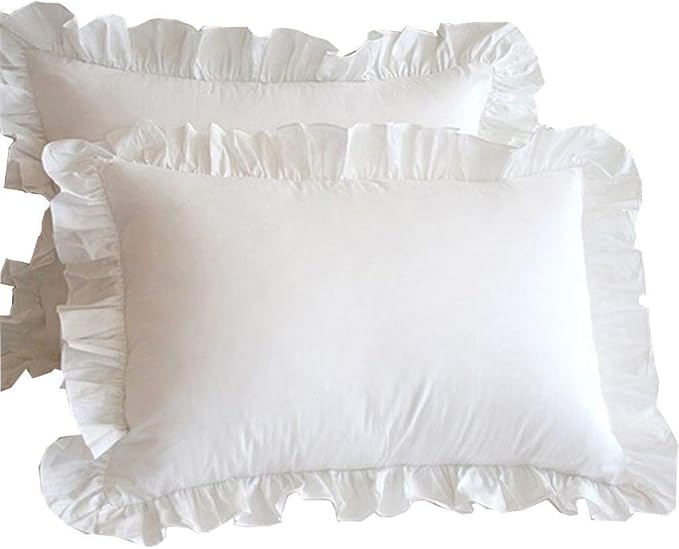 Edge Ruffle European Square Pillow Shams Set of 2 White