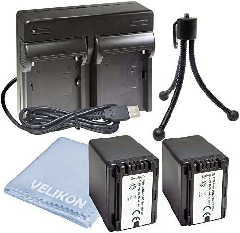 2 Pack Battery and Dual Bay USB Charger Kit ,for Panasonic VW-VBT380 Compatible with the Panasonic Camcorders HC-V770, HC-W 580K, HC-WXF991K, HC-VX981K, HC-V180K, HC-VX870K, HC-V380K ,HC-V160 AND MORE