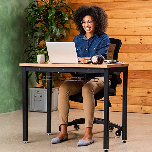 Small Computer Desk with Cable Management Tray, 36in Length, Pear