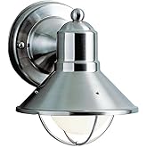 Kichler Seaside 7.5" 1 Light Outdoor Wall Light with Glass Globe Brushed Nickel,Silver, 18.25-Inch