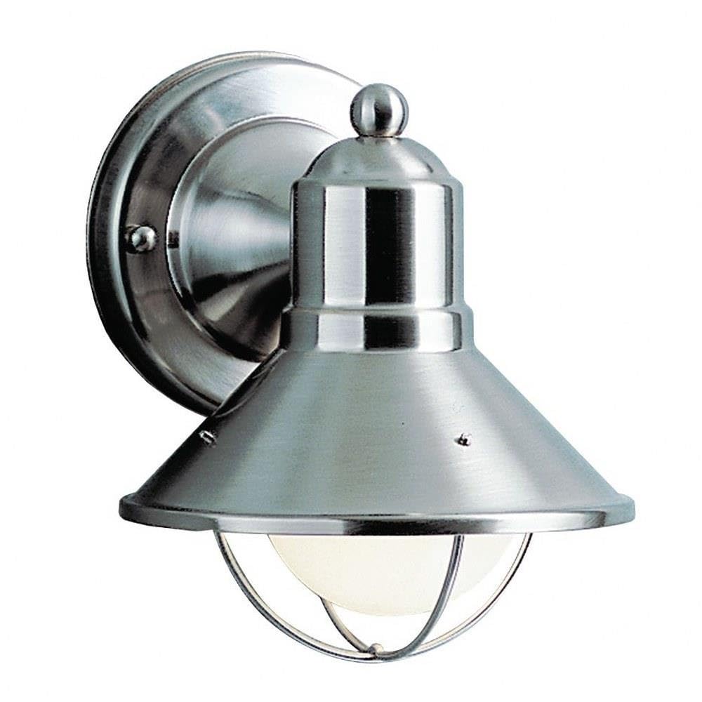 Photo 1 of Kichler Seaside 7.5" 1 Light Outdoor Wall Light with Glass Globe Brushed Nickel,Silver, 18.25-Inch