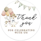 Andaz Press 2 Inch A Little Silly Goose Baby Shower Stickers for Favors, Candy, Envelopes, Goose Baby Shower Decorations, Vintage Pennant Balloon Thank You for Celebrating with Us Stickers, 40 Pack