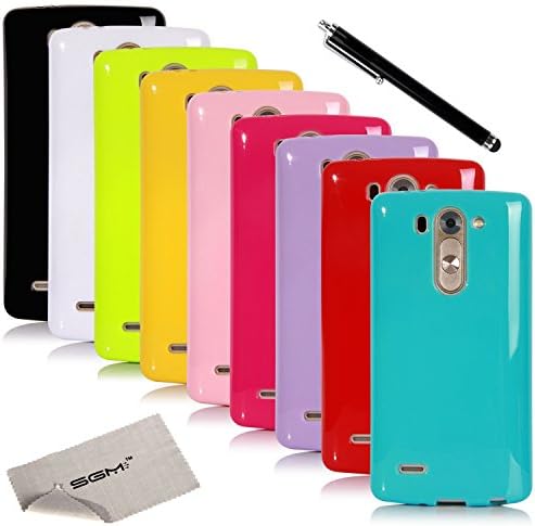 LG G3 Vigor Case, LG G3 Vigor Case Bundle Including 9 Flexible Colorful TPU Covers For LG G3 Vigor (2014) (Hot Pink/Red/Purple/ Black/ Green/ White/Light Blue/Yellow/Baby Pink) + 1 SGM (TM) Microfiber Cleaning Cloth + 1 Black Stylus By SGM