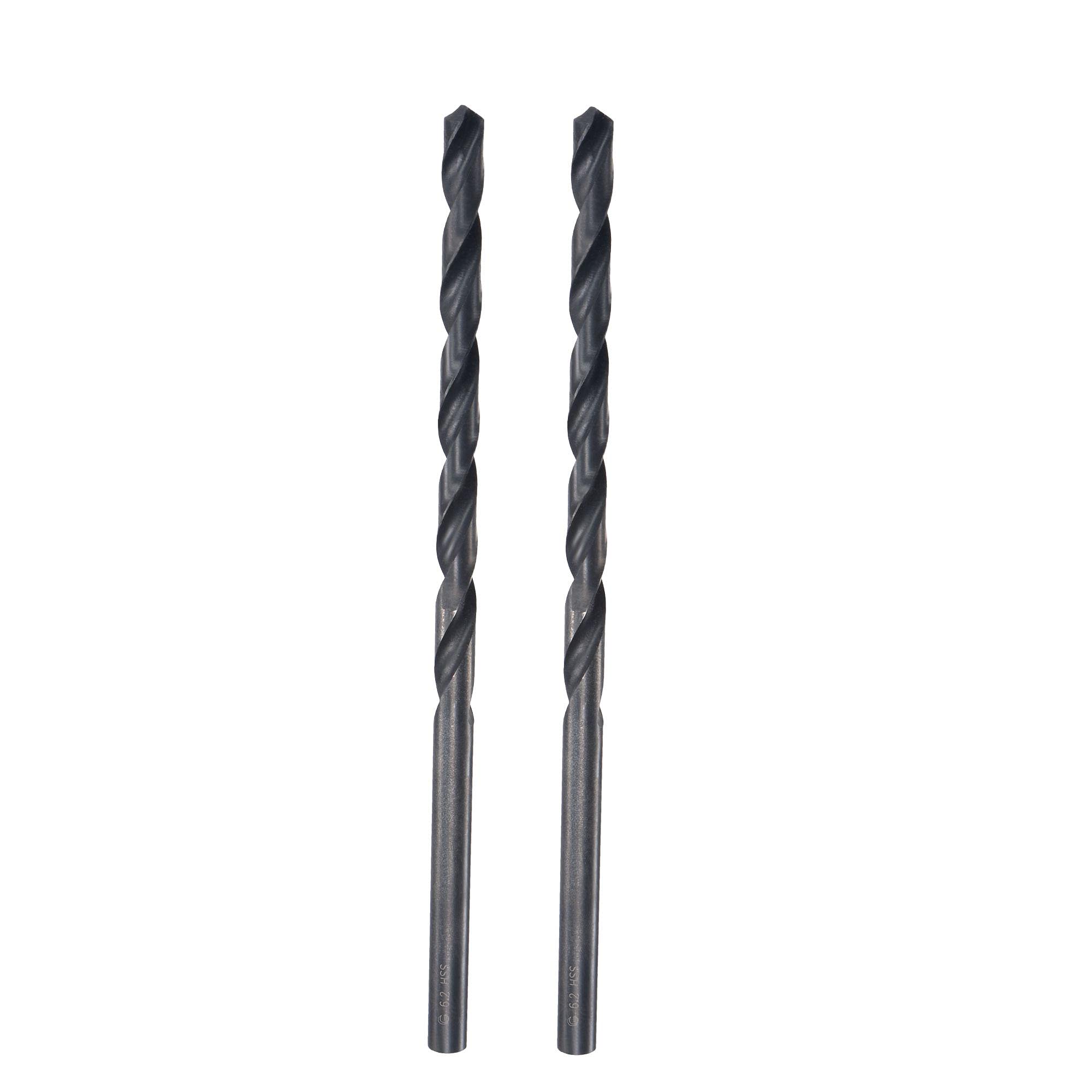 sourcing map High Speed Steel Lengthen Straight Shank Twist Drill Bit Fully Ground Black Oxide 6.2mm Drill Diameter 158mm Total Length 75mm Drill Bit Length 2 Pcs
