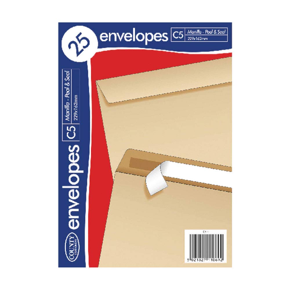 C5 Manilla Peal and Seal Envelope, 20 Pack of 25