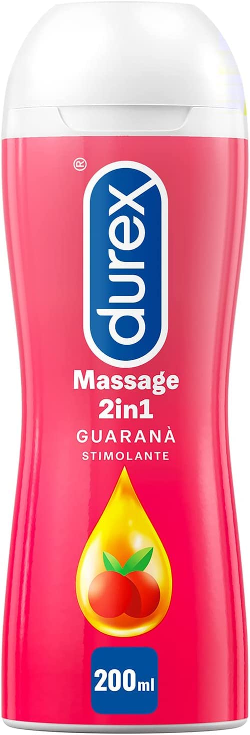 Durex 2-in-1 Stimulating Gel and Massage Lubricant, Multi-Coloured, Guaranà Scent, 200ml - Enhances Intimacy, Relaxation, Smooth Texture, Perfect for Couples