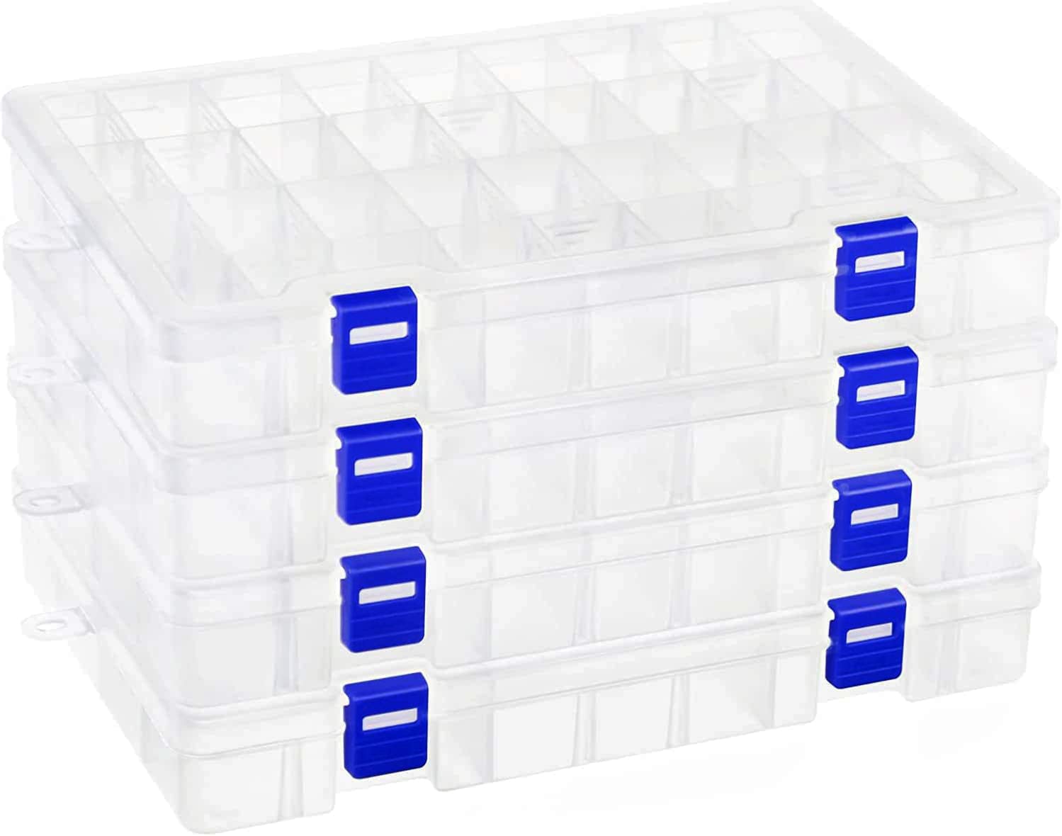 Qualsen 34 Grids Storage Boxes with Compartments Divider Storage Box Organiser with Lid Craft Box for Beads Earring Fishing Hook Small Accessories(White,4Pcs)