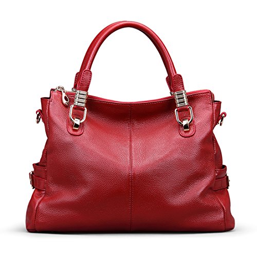 AINIMOER Womens Genuine Leather Vintage Tote Shoulder Bag Top-handle Crossbody Handbags Large Capacity Ladies' Purse (Wine)