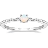 SHINYSO Wedding Band for Women 14K Gold Plated Created Opal Cubic Zirconia Thin Stacking Half Eternity Engagement ring for Her Size 4-10