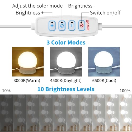 LED Vanity Mirror Lights, 14 Dimmable Bulbs - Hollywood Style | Adjustable Color Brightness, USB Powered, Self-Adhesive for Makeup Table Dressing Room