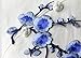 Emmas Two Asian Cherry Blossom Sakura Flower Iron on Embroidered Appliques Patch Japanese Chinese (Blue)