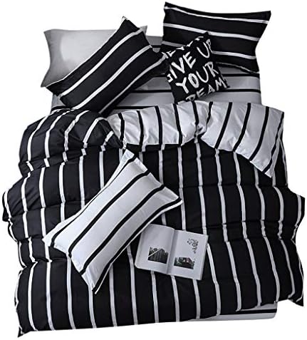 HOTSELL Duvet Set ㄥ☀〕Home Bed Stripe Printed Four-Piece Microfibre Duvet Cover Set, Pillowcase Leisure Living--Duvet cover+Flat sheet+2 Pillowcases