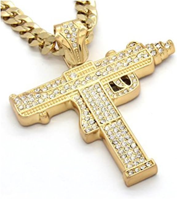 Iced Out Uzi Pendant Cross 20" Cuban Link Gold Plated Chain Hip Hop Choker Necklace