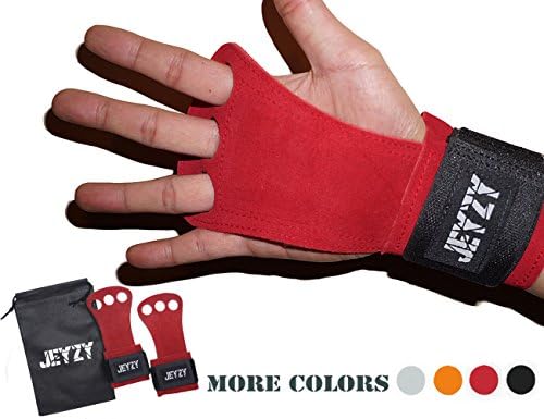 Jeyzy Leather Gymnastics Grips 3 Hole Hand Grips with Wrist Support Palm Protection for pullups,Crossfit Training,Weight Lifting,Barbells,Chin ups,Exercise,Kettlebells,& More.