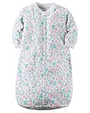 Carters One Piece Zoo Animals Micro Fleece Sleep Bag or Sack (0-9 Months, White/Flowers)