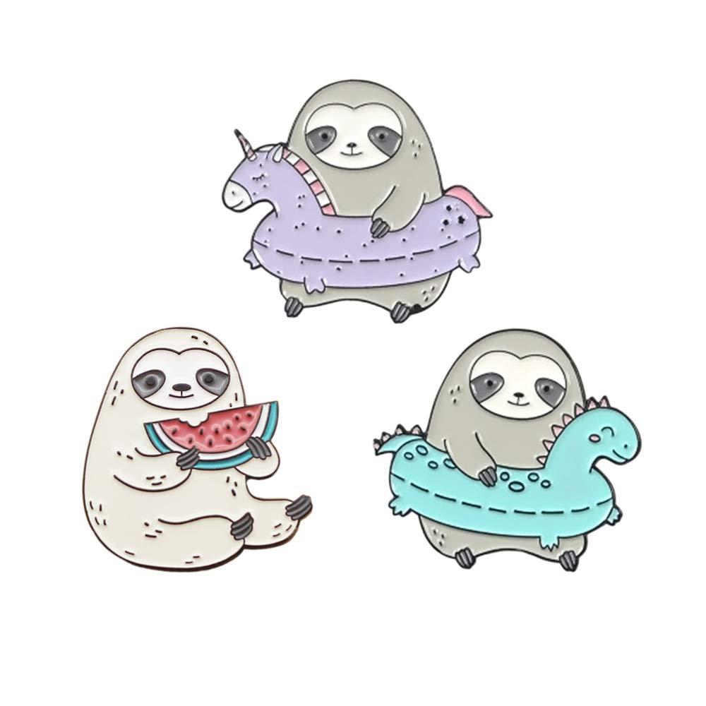 SIKUNKUN 3 Pieces Sloth Brooches Dripping Oil Brooch Cute Brooch Animal Badge Denim Lapel Pins Shirt Bag Cartoon Jewelry Gift for Kids