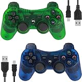 Wireless Controllers for PS3 Playstation 3 Dual Shock, Bluetooth Remote Joystick Gamepad for Six-axis with Charging Cable,Pack of 2(ClearBlue and CLearGreen)