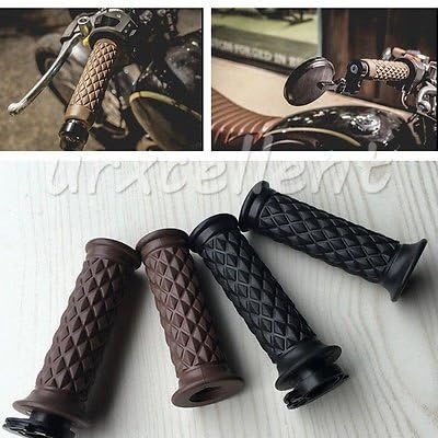 XJG 7/8" Motorcycle Handlebar Hand Grip Bar Ends for Cafe Racer Bobber Clubman Custom Retro 22mm Brown one size