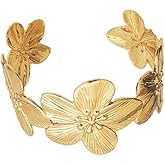 VIYPDRST Gold Cuff Bracelets for women,Vintage Gold Flower Butterfly Bracelet Trendy Boho Wide Open Cuff Bangles Bracelets Chunky Gold Statement Bangle Jewelry