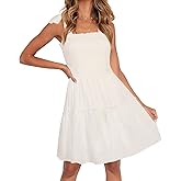 ZESICA Women's 2026 Summer Spaghetti Strap Sleeveless Square Neck Ruffle A Line Swing Mini Dress