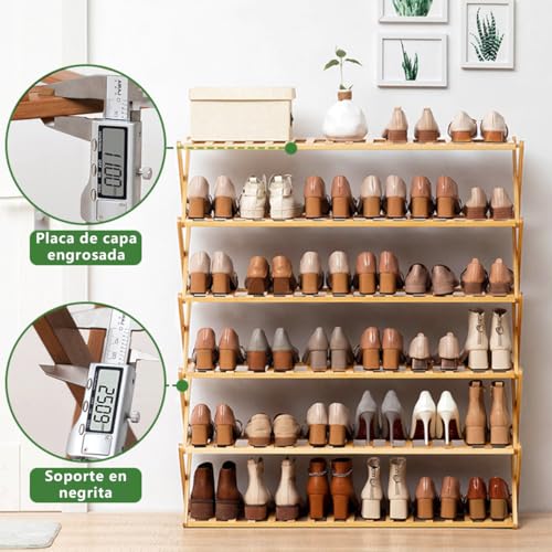 RESTSUKO Zapatero, Organizador De Zapatos De Bambú, Zapateros Independiente De 6 Niveles, Zapatero Recibidor, 20-24 Pares De Zapatos, Dormitorio, Puerta, SalóN, 70 Cm De Largo