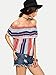 Romwe Women's Blouse off the shoulder Striped Ruffle summer casual tunic tops Multicolor XL