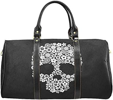 Flowers Sugar Skull Large Travel Duffel Bag Waterproof Weekend Bag Luggage with Strap