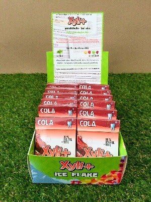 Xylitol Ice Flake Cola Flavor Natural Chewing Candy with Vitamin C, Less Calories, Unique Chewable Candy, Healthy Gum Promotion Health Care 16 G. (Pack of 12)