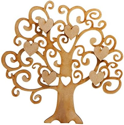 MDF Tree Shape for Family Tree Crafts, Hearts Included, Available in 6 Sizes (20cm)