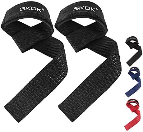 SKDK Cotton Power Lifting Straps Grips-Deadlift Bands with Neoprene Wrist Padded and Anti-Skid Silicone-for Weightlifting, Bodybuilding, Strength Training, Pull up(Pair)