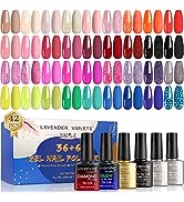 Lavender Violets Gel-Nail-Polish Kit 36 Vivid Colors Red Pink Neon Yellow and Green Soak-off UV N...