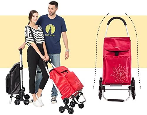 AYY Trolley Dolly Stair Climbing Rolling Shopping Trolley - Waterproof Insulation Shopping Bag - Hard Wearing Foldaway Shopping Grocery Cart , red